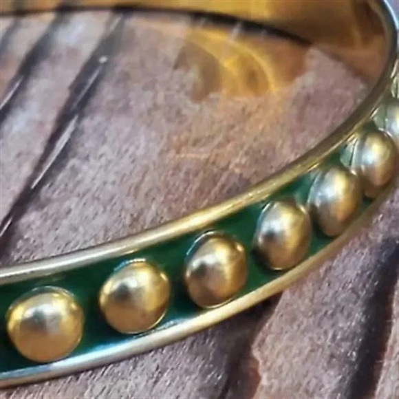 Handcrafted India Raw Brass Dotted Enamel Bracelet - Picture 5 of 5